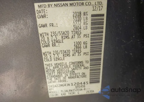 2018 Nissan Murano Sl from USA, damaged, VIN 5N1AZ2MG4JN120445